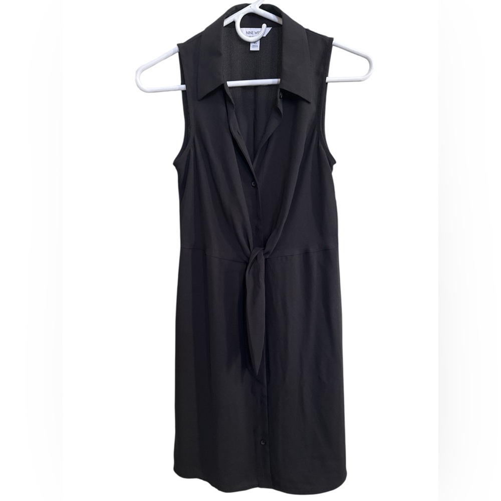 Nine West XS NWT Black Tie-Front Midi Dress Sleeveless Button Up Classic